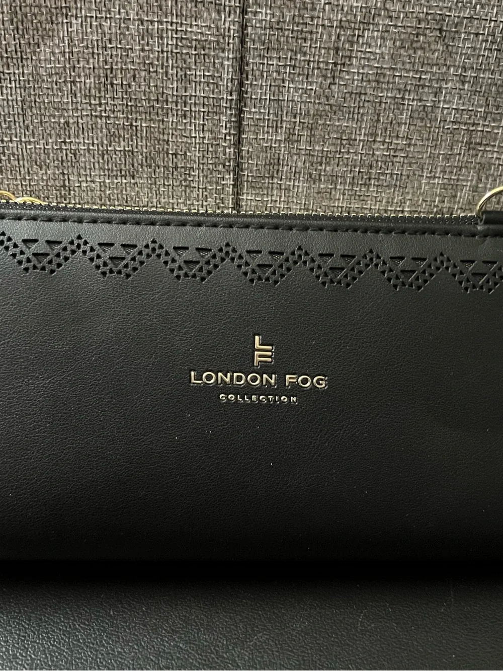 London Fog Black Wallet Crossbody with Gold Chain Accent